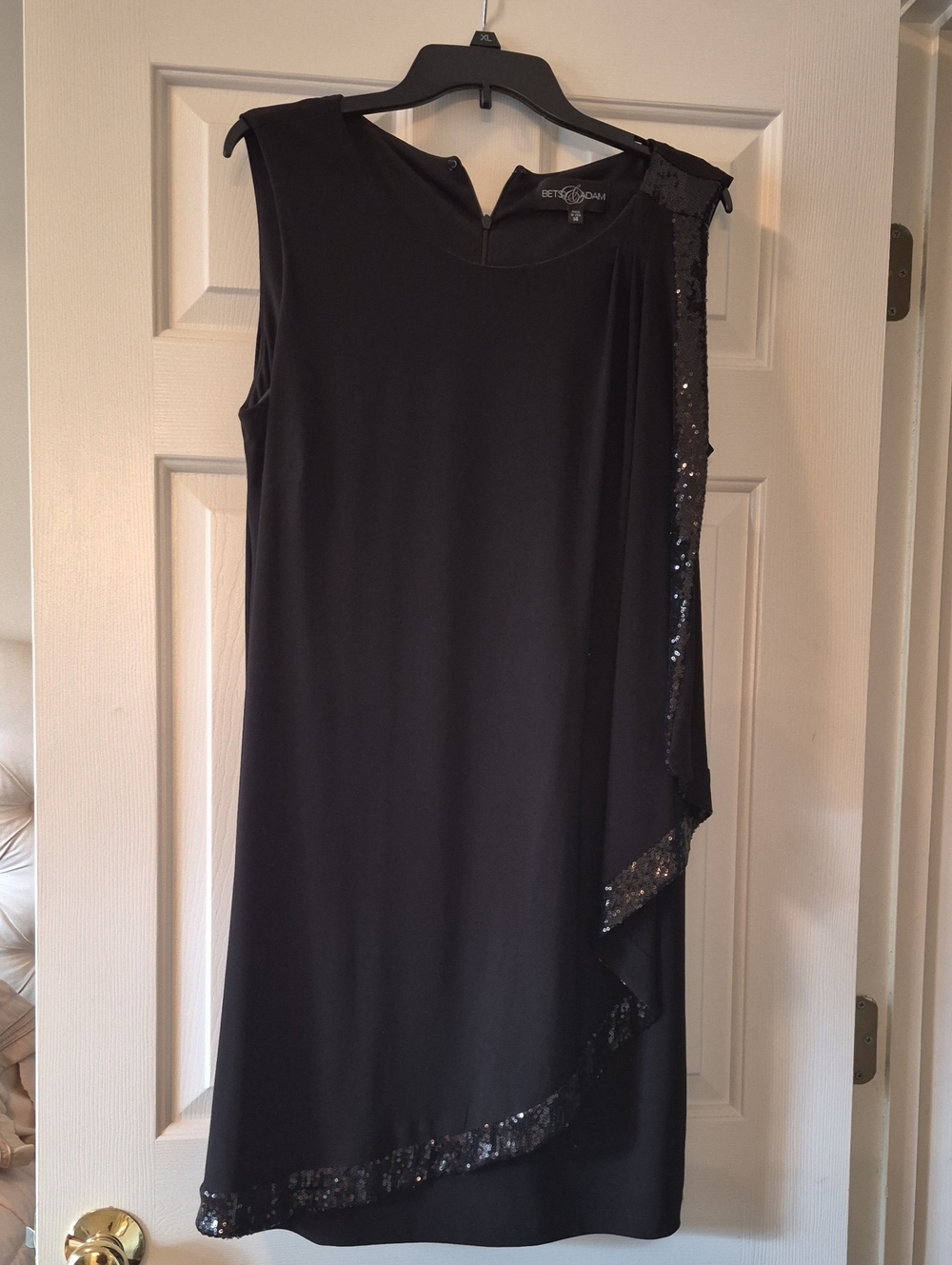 Betsy & Adam Black Asymmetrical Sequin-Trim Dress